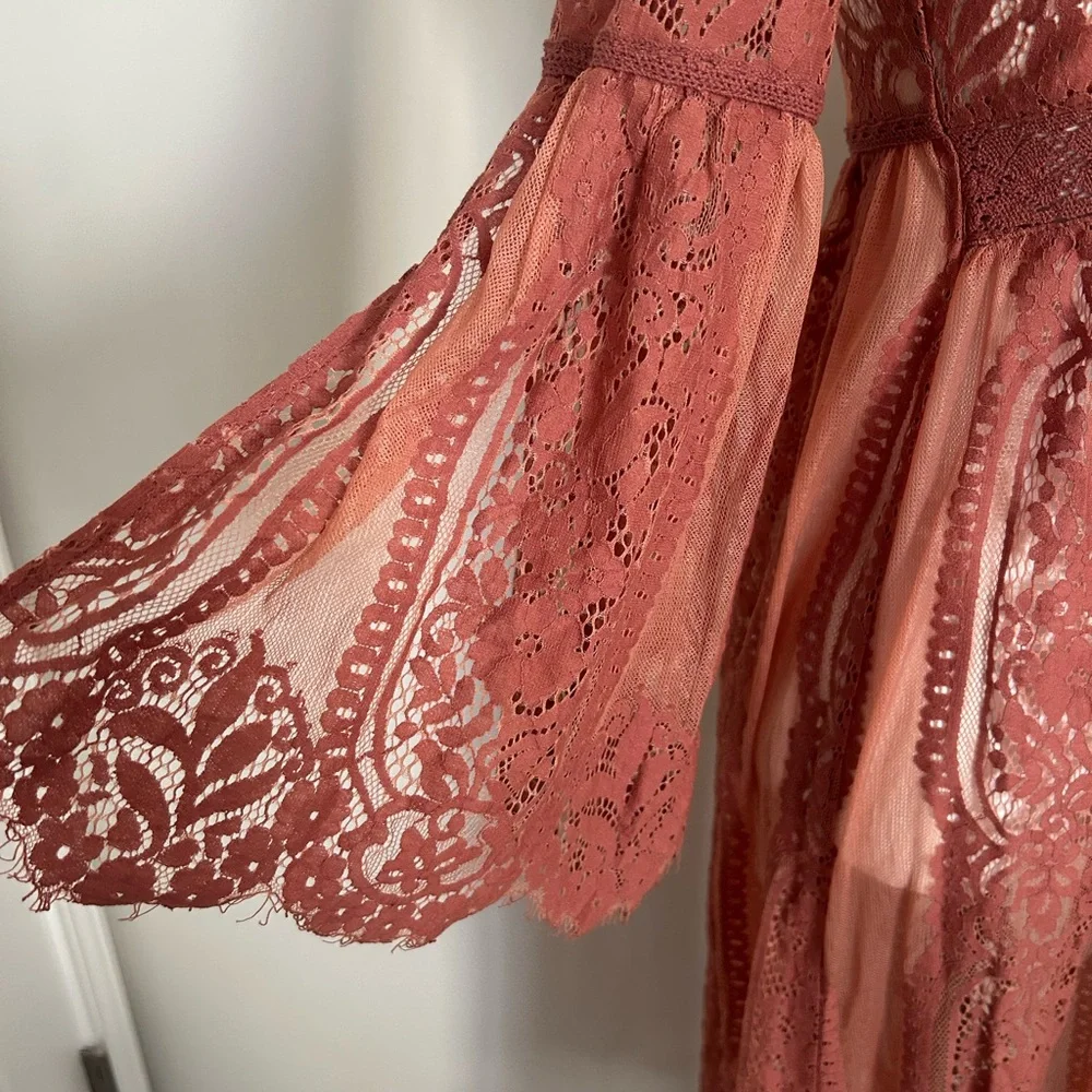 NEW! Aakaa Terracotta Lace Maxi Dress. Stunning lace design. Size Small. - Picture 3 of 11